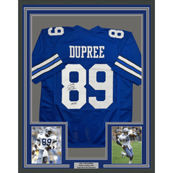 Framed Autographed/Signed Billy Joe DuPree 35x39 SB XII Dallas Blue Football Jersey JSA COA (ONLINE ORDER ONLY)