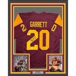 Framed Autographed/Signed Mike Garrett 35x39 Heisman 65 USC Southern Cal Red College Football Jersey JSA COA (ONLINE ORDER ONLY)