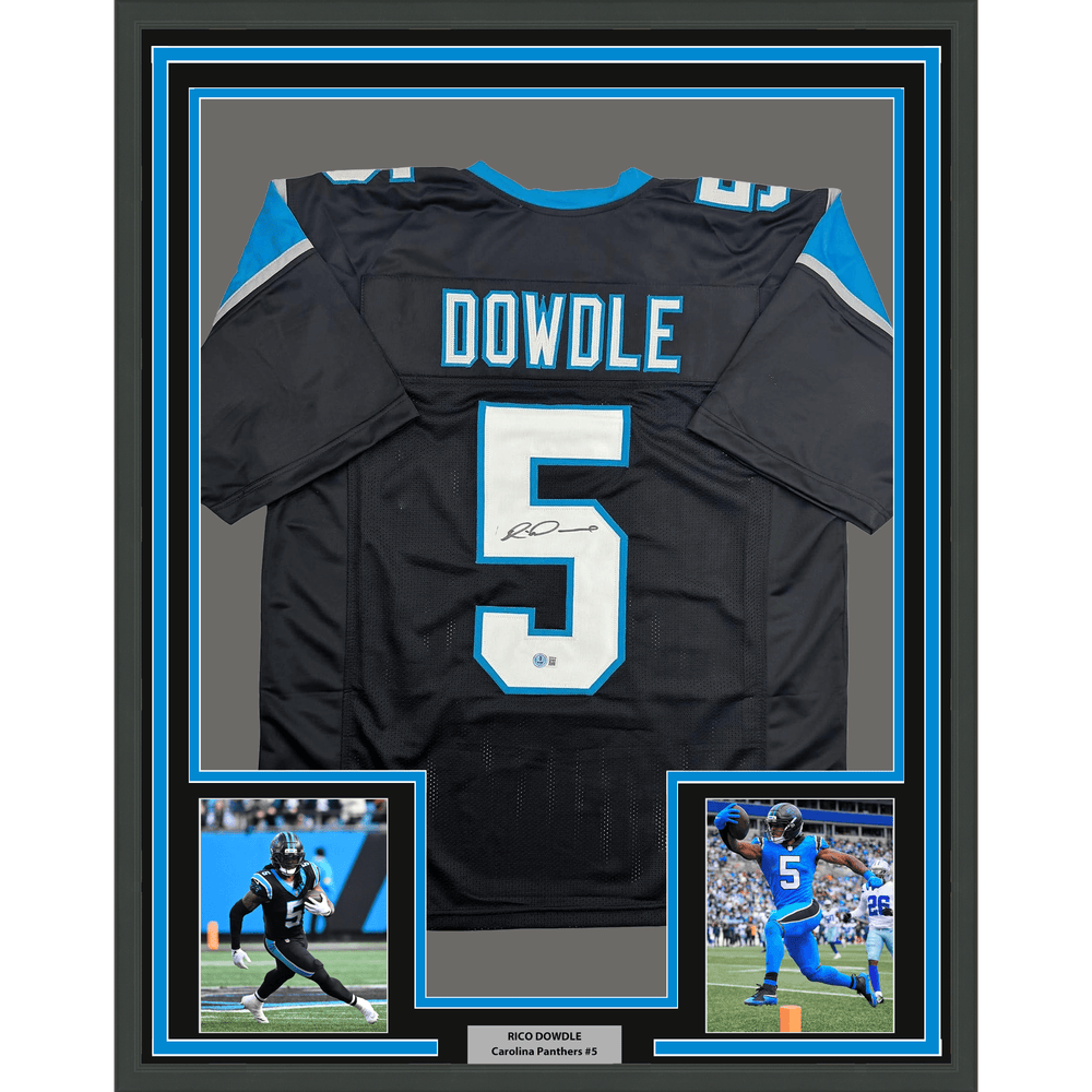 Framed Autographed/Signed 35x39 Rico Dowdle Carolina Black Football Jersey Beckett BAS COA (ONLINE ORDER ONLY)