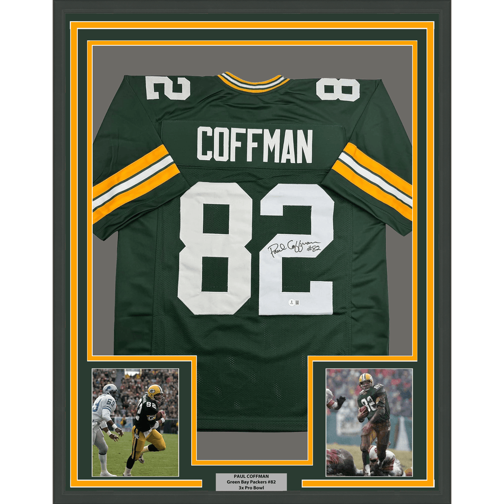 Framed Autographed/Signed Paul Coffman 35x39 Green Bay Green Football Jersey Beckett BAS COA (ONLINE ORDER ONLY)