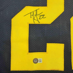 Framed Autographed/Signed Ty Law 35x39 Michigan Blue College Football Jersey Beckett BAS COA (ONLINE ORDER ONLY)