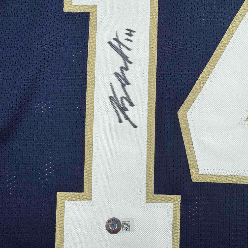 Framed Autographed/Signed Kyle Hamilton 35x39 Notre Dame Blue College Football Jersey Beckett BAS COA (ONLINE ORDER ONLY)