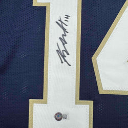 Framed Autographed/Signed Kyle Hamilton 35x39 Notre Dame Blue College Football Jersey Beckett BAS COA (ONLINE ORDER ONLY)