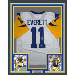Framed Autographed/Signed Jim Everett 35x39 Los Angeles LA White Football Jersey JSA COA (ONLINE ORDER ONLY)