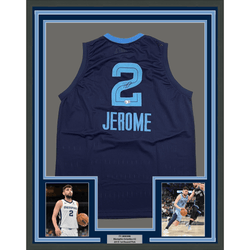 Framed Autographed/Signed Ty Jerome 35x39 Memphis Navy Blue Basketball Jersey Beckett BAS COA (ONLINE ORDER ONLY)