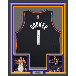 Framed Autographed/Signed Devin Booker 35x39 Phoenix Suns Black Authentic Basketball Jersey JSA COA (ONLINE ORDER ONLY)