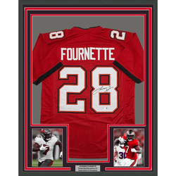 Framed Autographed/Signed Leonard Fournette 35x39 Tampa Bay Red Football Jersey Beckett BAS COA (ONLINE ORDER ONLY)