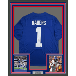 Framed Autographed/Signed Malik Nabers 35x39 New York Giants Blue Authentic Football Jersey Fanatics COA (ONLINE ORDER ONLY)