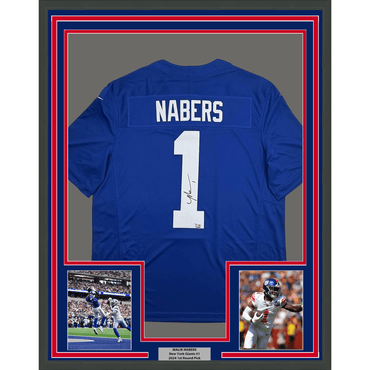 Framed Autographed/Signed Malik Nabers 35x39 New York Giants Blue Authentic Football Jersey Fanatics COA (ONLINE ORDER ONLY)