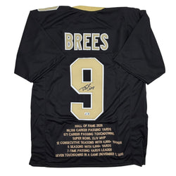 Autographed/Signed Drew Brees New Orleans Black Stat Football Jersey Beckett BAS COA (ONLINE ORDER ONLY)