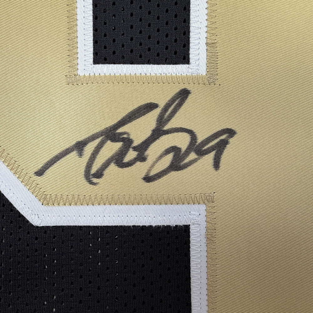 Autographed/Signed Drew Brees New Orleans Black Stat Football Jersey Beckett BAS COA (ONLINE ORDER ONLY)