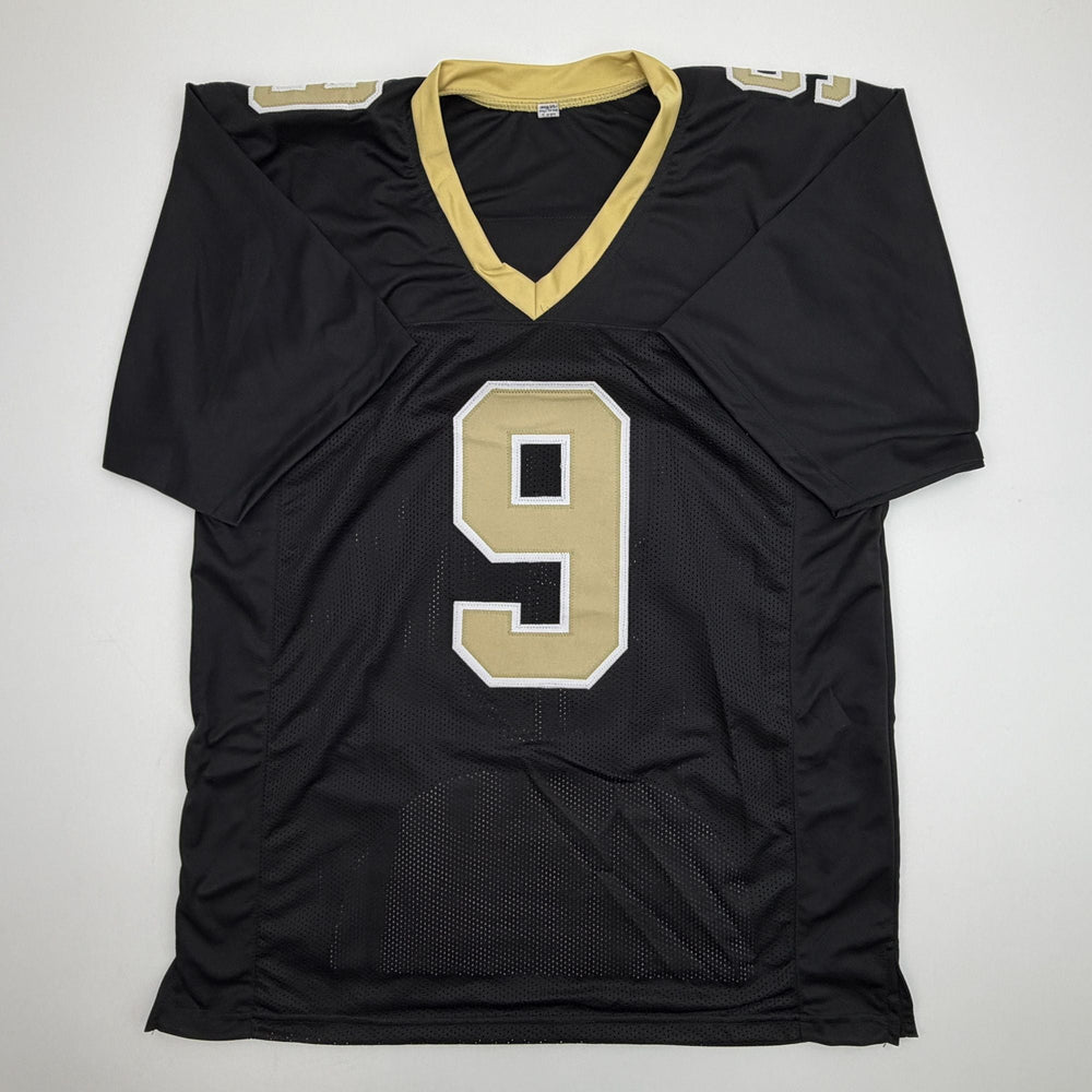 Autographed/Signed Drew Brees New Orleans Black Stat Football Jersey Beckett BAS COA (ONLINE ORDER ONLY)