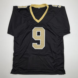 Autographed/Signed Drew Brees New Orleans Black Stat Football Jersey Beckett BAS COA (ONLINE ORDER ONLY)
