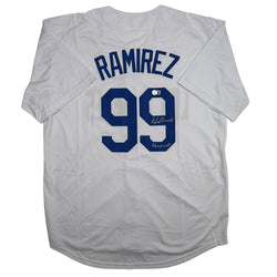 Autographed/Signed Manny Ramirez MannyWood Los Angeles White Baseball Jersey Beckett BAS COA (ONLINE ORDER ONLY)