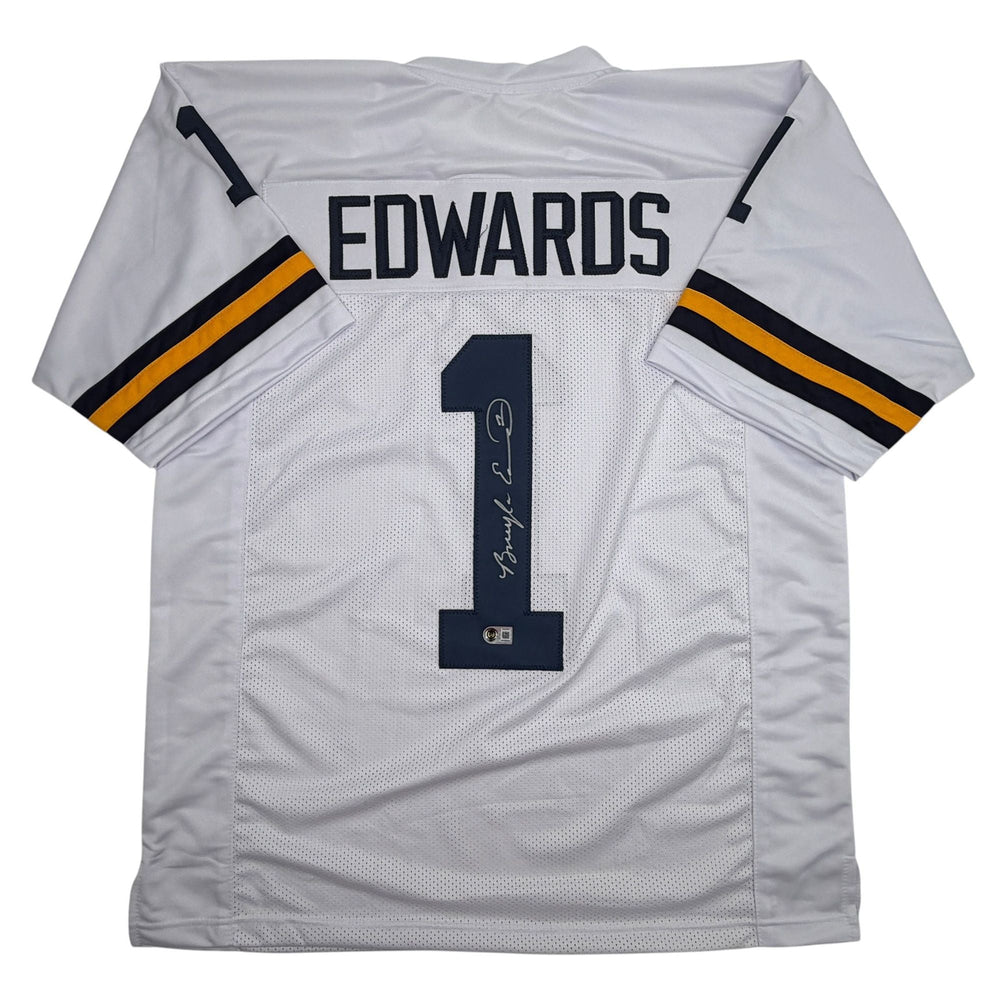 Autographed/Signed Braylon Edwards Michigan White College Football Jersey Beckett BAS COA (ONLINE ORDER ONLY)