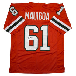 Autographed/Signed Francis Mauigoa Miami Orange College Football Jersey JSA COA (ONLINE ORDER ONLY)