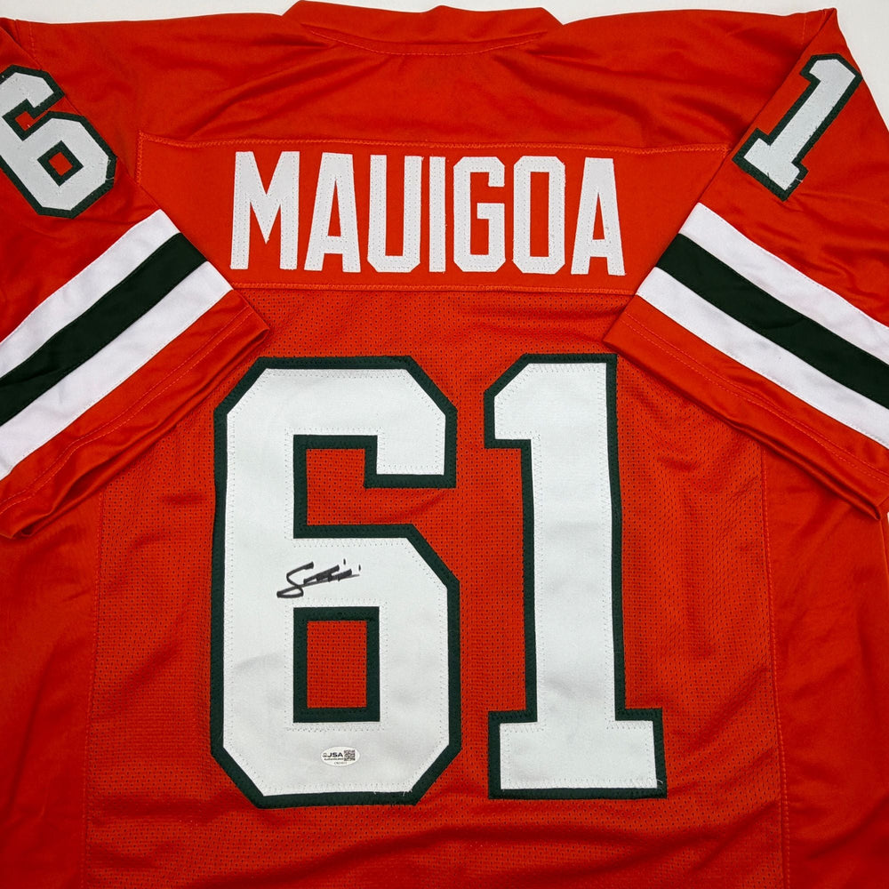 Autographed/Signed Francis Mauigoa Miami Orange College Football Jersey JSA COA (ONLINE ORDER ONLY)