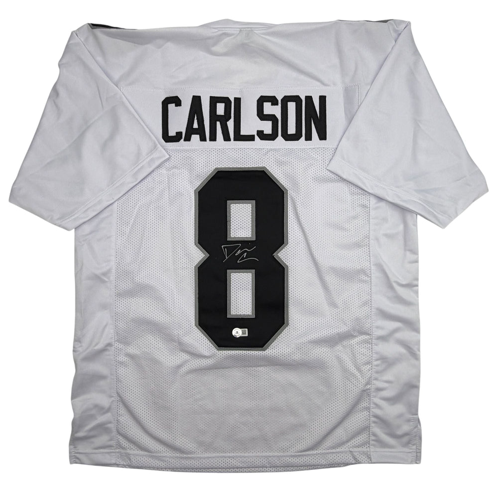 Autographed/Signed Daniel Carlson Las Vegas White Football Jersey Beckett BAS COA (ONLINE ORDER ONLY)
