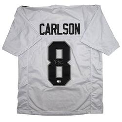 Autographed/Signed Daniel Carlson Las Vegas White Football Jersey Beckett BAS COA (ONLINE ORDER ONLY)