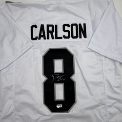 Autographed/Signed Daniel Carlson Las Vegas White Football Jersey Beckett BAS COA (ONLINE ORDER ONLY)