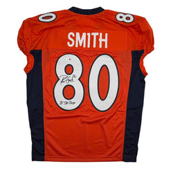 Autographed/Signed Rod Smith 2x SB Champs Denver Orange Pro Cut Football Jersey Beckett BAS COA (ONLINE ORDER ONLY)