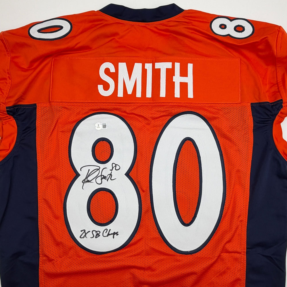 Autographed/Signed Rod Smith 2x SB Champs Denver Orange Pro Cut Football Jersey Beckett BAS COA (ONLINE ORDER ONLY)