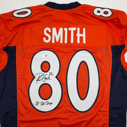 Autographed/Signed Rod Smith 2x SB Champs Denver Orange Pro Cut Football Jersey Beckett BAS COA (ONLINE ORDER ONLY)