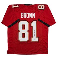 Autographed/Signed Antonio Brown Tampa Bay Red Football Jersey Beckett BAS COA (ONLINE ORDER ONLY)