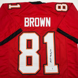 Autographed/Signed Antonio Brown Tampa Bay Red Football Jersey Beckett BAS COA (ONLINE ORDER ONLY)