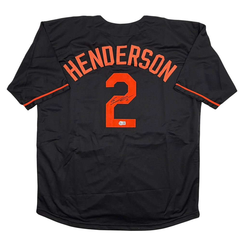 Autographed/Signed Gunnar Henderson Baltimore Black Baseball Jersey Beckett BAS COA (ONLINE ORDER ONLY)