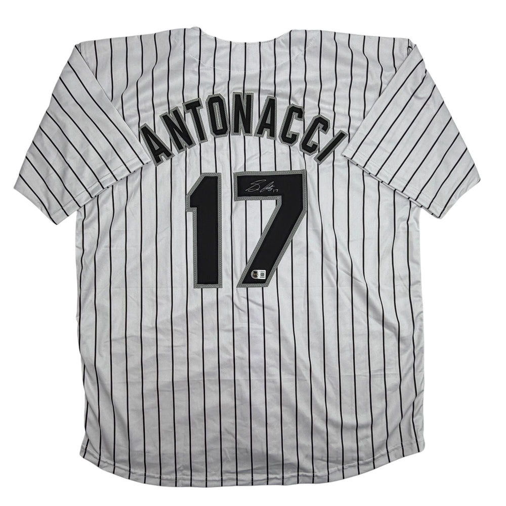 Autographed/Signed Sam Antonacci Chicago Pinstripe Baseball Jersey Beckett BAS COA (ONLINE ORDER ONLY)