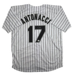 Autographed/Signed Sam Antonacci Chicago Pinstripe Baseball Jersey Beckett BAS COA (ONLINE ORDER ONLY)