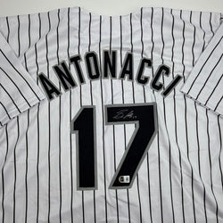 Autographed/Signed Sam Antonacci Chicago Pinstripe Baseball Jersey Beckett BAS COA (ONLINE ORDER ONLY)
