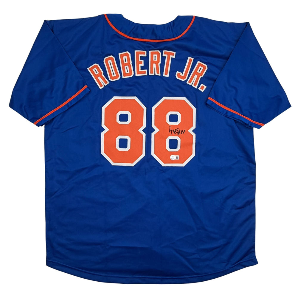 Autographed/Signed Luis Robert Jr. New York Blue Baseball Jersey Beckett BAS COA (ONLINE ORDER ONLY)
