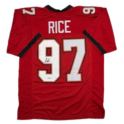 Autographed/Signed Simeon Rice Tampa Bay Red Football Jersey JSA COA (ONLINE ORDER ONLY)