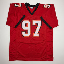 Autographed/Signed Simeon Rice Tampa Bay Red Football Jersey JSA COA (ONLINE ORDER ONLY)