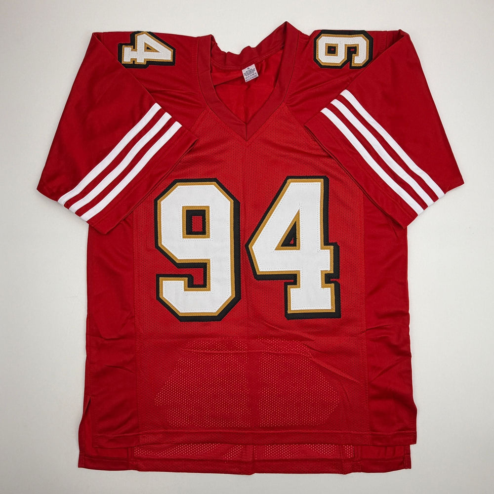 Autographed/Signed Charles Haley San Francisco Red Alternate Stat Football Jersey JSA COA (ONLINE ORDER ONLY)
