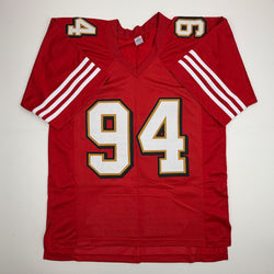 Autographed/Signed Charles Haley San Francisco Red Alternate Stat Football Jersey JSA COA (ONLINE ORDER ONLY)