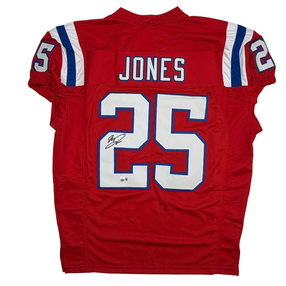 Autographed/Signed Marcus Jones New England Red Pro Cut Football Jersey Beckett BAS COA (ONLINE ORDER ONLY)