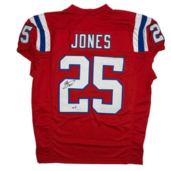 Autographed/Signed Marcus Jones New England Red Pro Cut Football Jersey Beckett BAS COA (ONLINE ORDER ONLY)