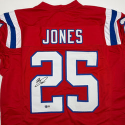 Autographed/Signed Marcus Jones New England Red Pro Cut Football Jersey Beckett BAS COA (ONLINE ORDER ONLY)