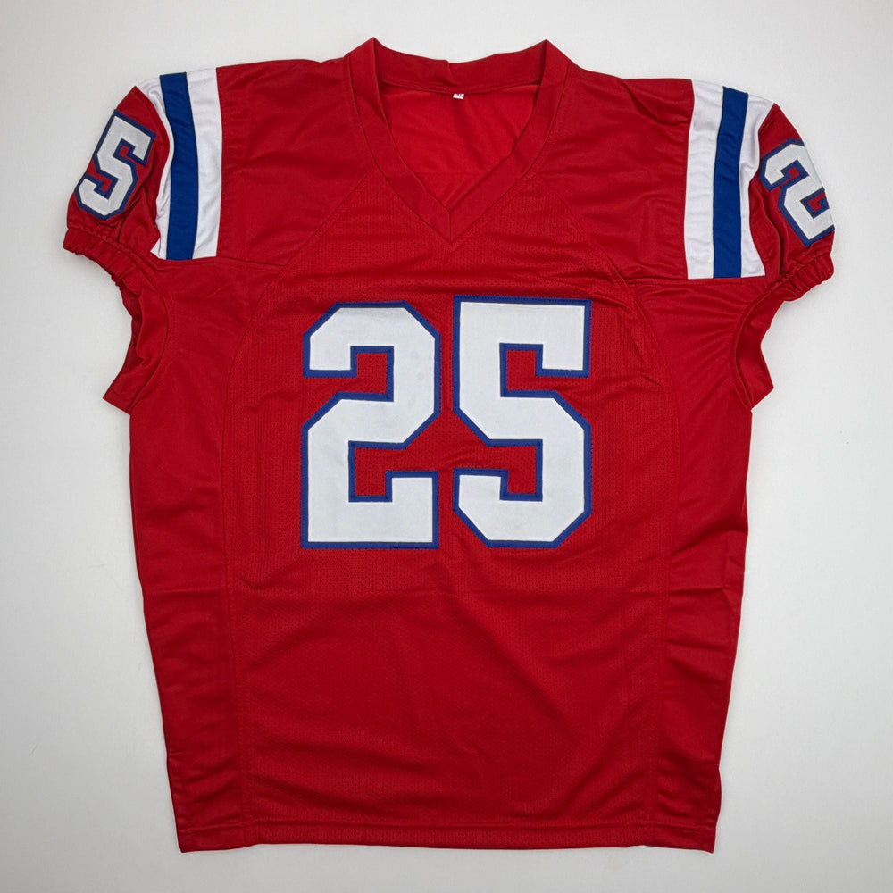 Autographed/Signed Marcus Jones New England Red Pro Cut Football Jersey Beckett BAS COA (ONLINE ORDER ONLY)