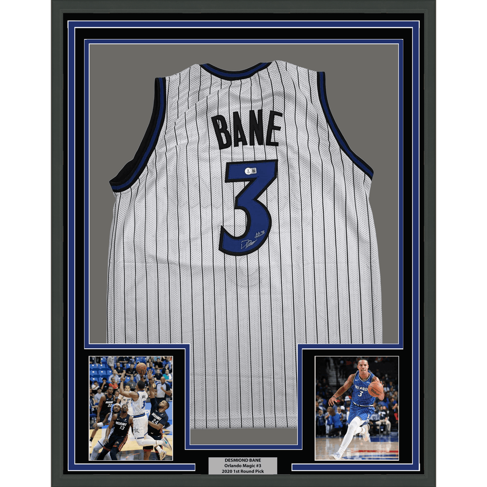 Framed Autographed/Signed Desmond Bane 35x39 Orlando White Pinstripe Basketball Jersey Beckett BAS COA (ONLINE ORDER ONLY)