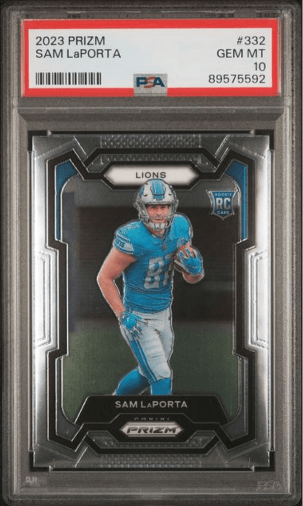 Graded 2023 Panini Prizm Sam LaPorta #332 Rookie RC Football Card PSA 10 Gem Mint (ONLINE ORDER ONLY)
