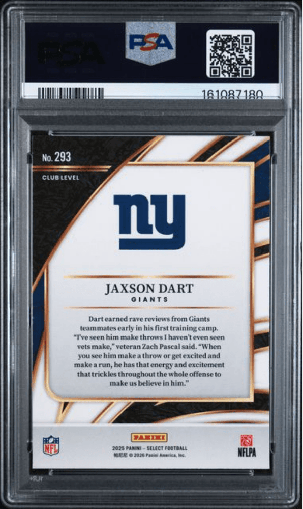Graded 2025 Panini Select Jaxson Dart #293 Rookie RC Football Card PSA 10 Gem Mint (ONLINE ORDER ONLY)