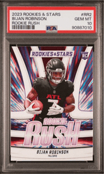 Graded 2023 Panini Rookies & Stars Bijan Robinson #RR2 Rookie Rush Rookie RC Football Card PSA 10 Gem Mint (ONLINE ORDER ONLY)
