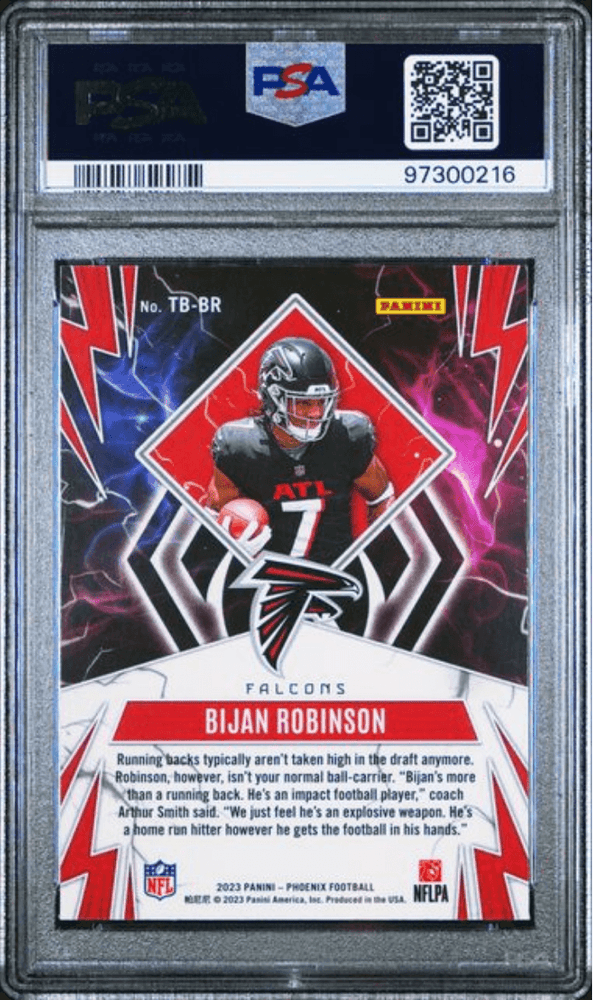 Graded 2023 Panini Phoenix Bijan Robinson #TBBR Thunderbirds Rookie RC Football Card PSA 10 Gem Mint (ONLINE ORDER ONLY)