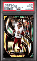 Graded 2024 Panini Select Jayden Daniels #112 Green & Yellow Shock Rookie RC Football Card PSA 10 Gem Mint (ONLINE ORDER ONLY)