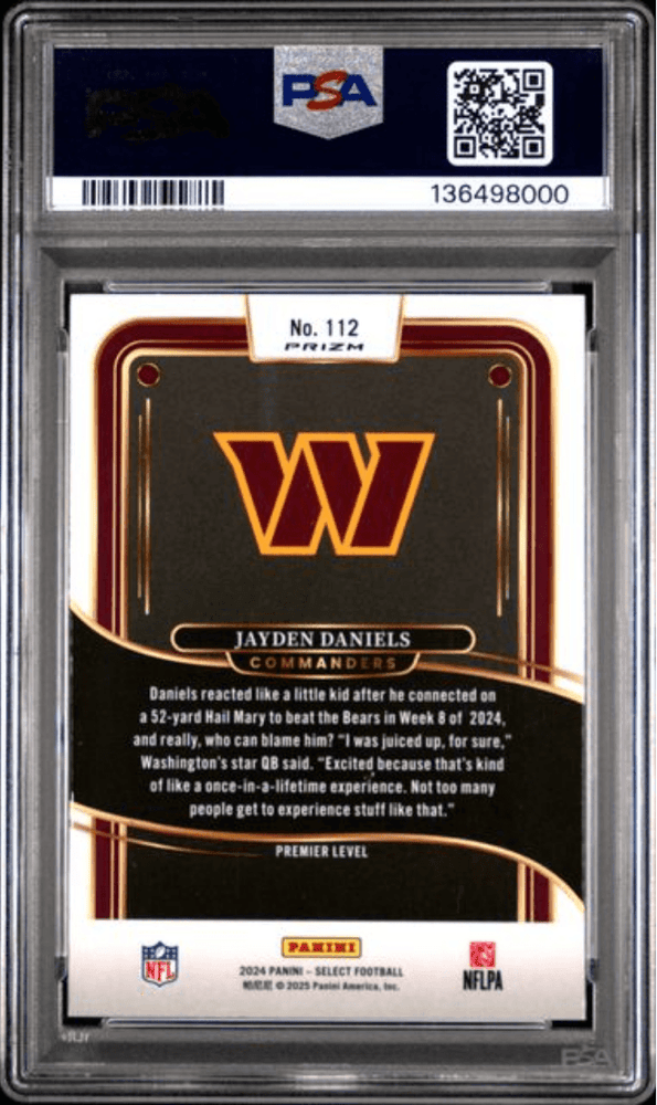 Graded 2024 Panini Select Jayden Daniels #112 Green & Yellow Shock Rookie RC Football Card PSA 10 Gem Mint (ONLINE ORDER ONLY)