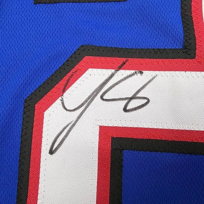 Framed Autographed/Signed LeSean McCoy 35x39 Buffalo Blue Football Jersey JSA COA (ONLINE ORDER ONLY)